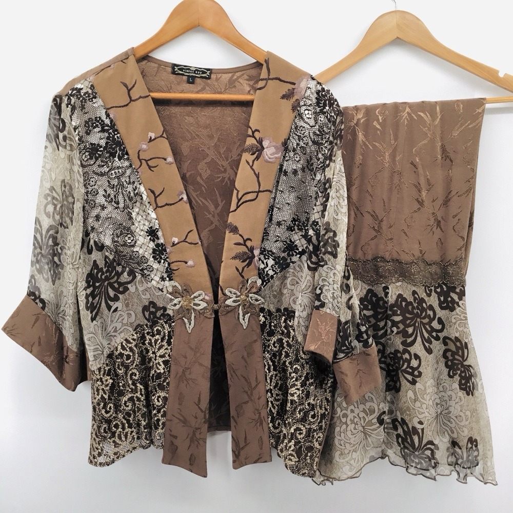 Violet Kay Womens Embroidered Floral Cardigan Skirt Set